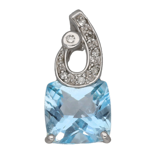 9ct White Gold Topaz & 0.035ct Diamond Dress/Cocktail Pendant