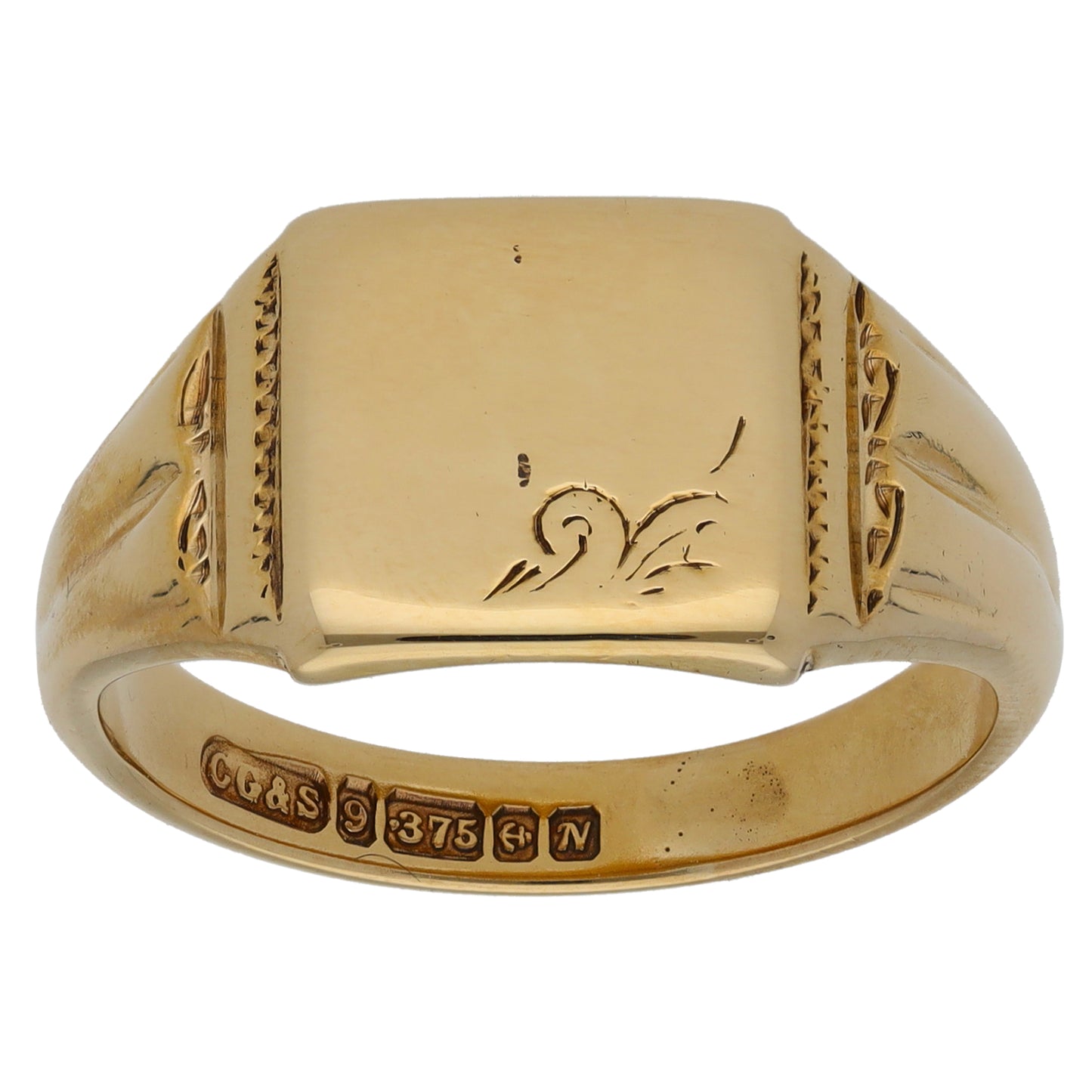 9ct Gold Patterned Signet Ring Size T