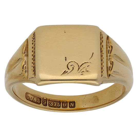 9ct Gold Patterned Signet Ring Size T