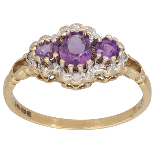 9ct Gold 0.02ct Diamond & Amethyst Dress/Cocktail Ring Size L