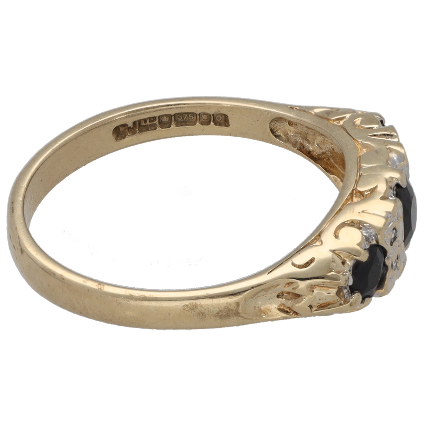 9ct Gold Sapphire & 0.02ct Diamond Dress/Cocktail Ring Size K