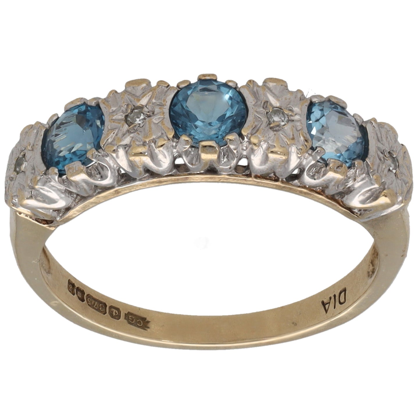 9ct Gold 0.02ct Diamond & Topaz Half Eternity Ring Size K
