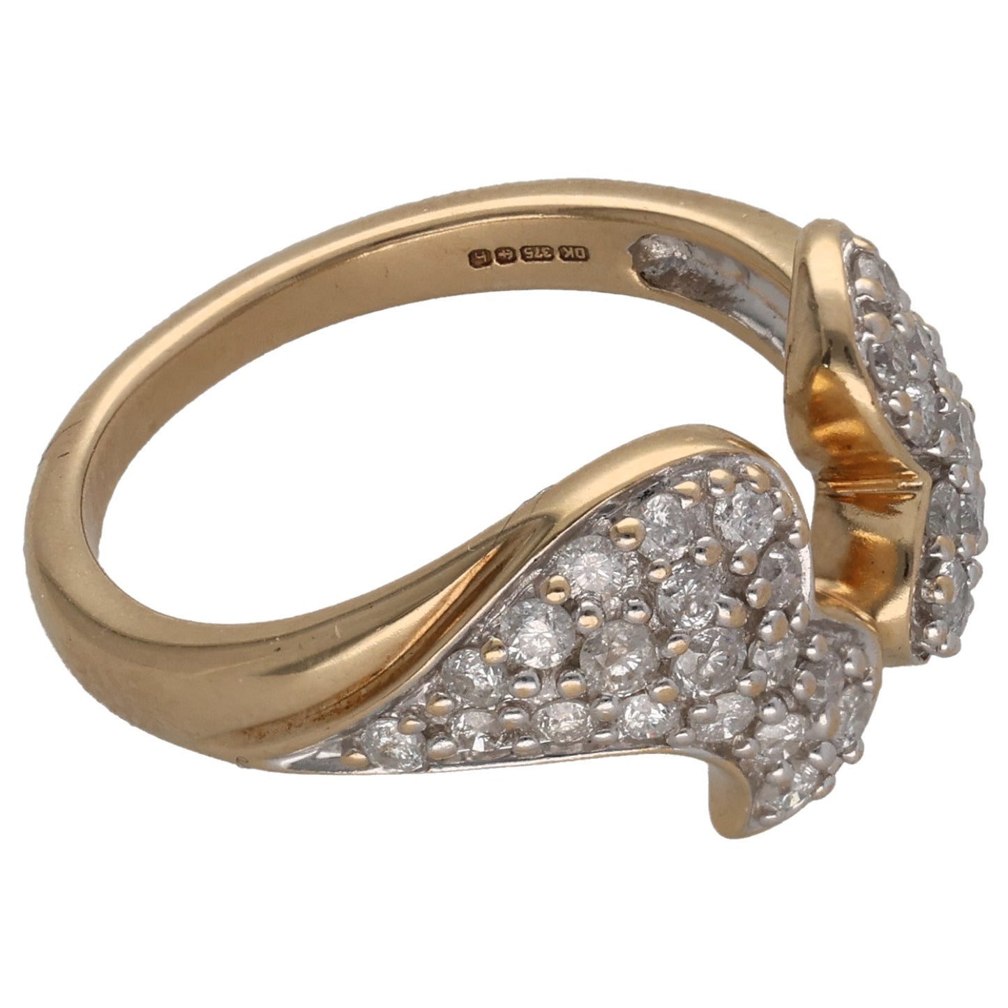 9ct bicolour gold ring with round diamond cluster on curved band