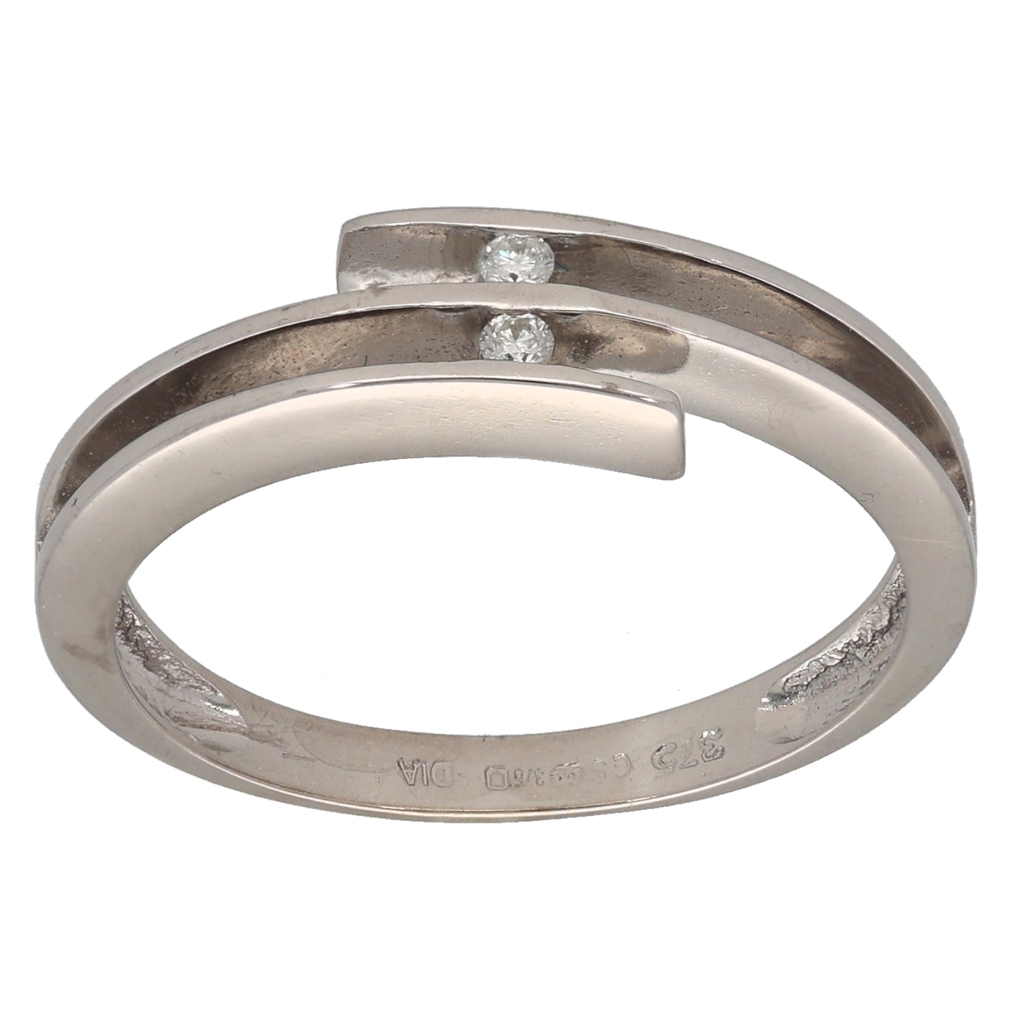 9ct White Gold 0.04ct Diamond Two Stone Ring Size Q