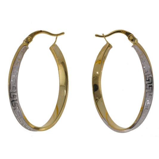New 14ct Gold Oval Greek Key Twist Hoop Earrings