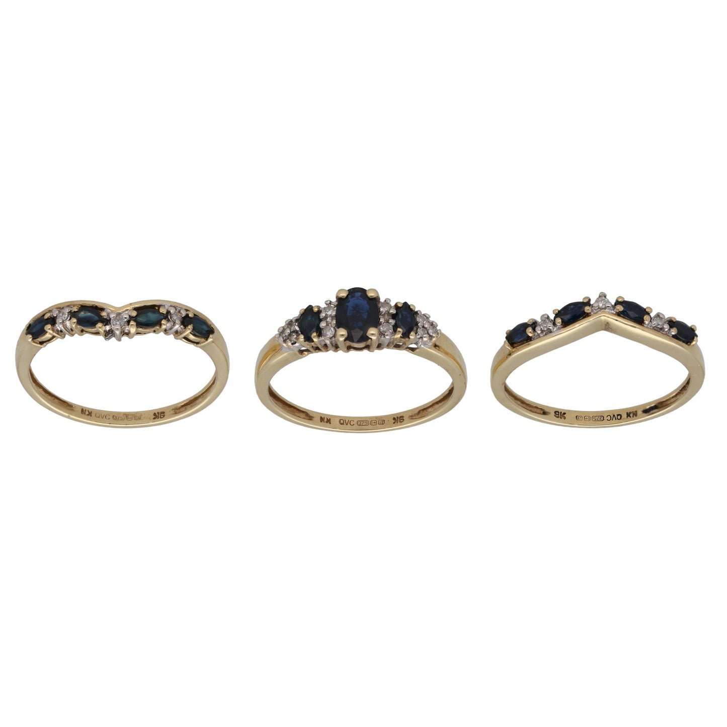 9ct Gold Sapphire & 0.16ct Diamond Ring Set Size Q