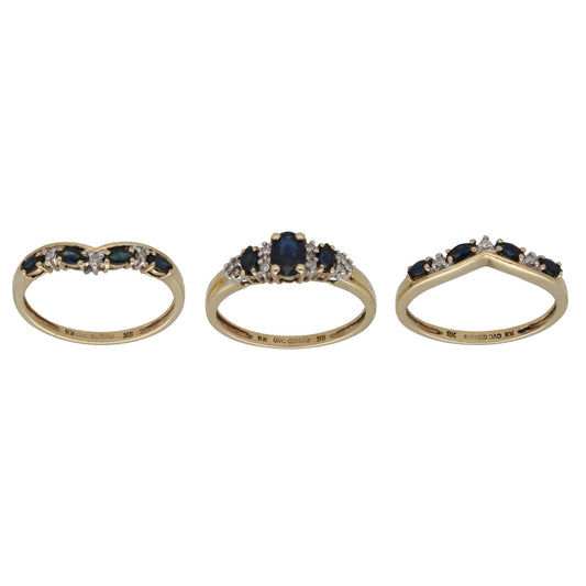 9ct Gold Sapphire & 0.16ct Diamond Ring Set Size Q