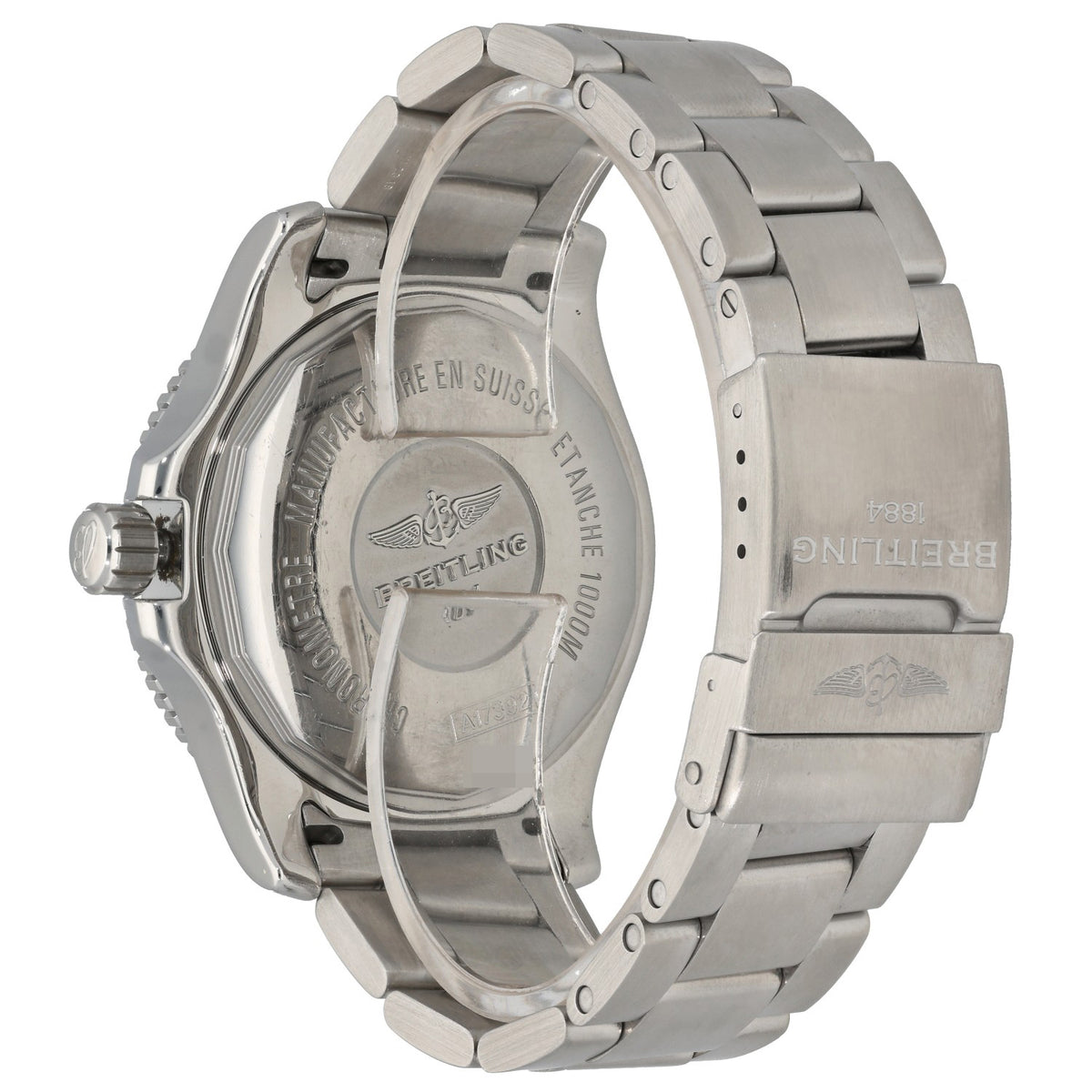 Breitling Superocean II A17392, stainles steel chronometre watch with black dial and bezel., clasp and caseback image