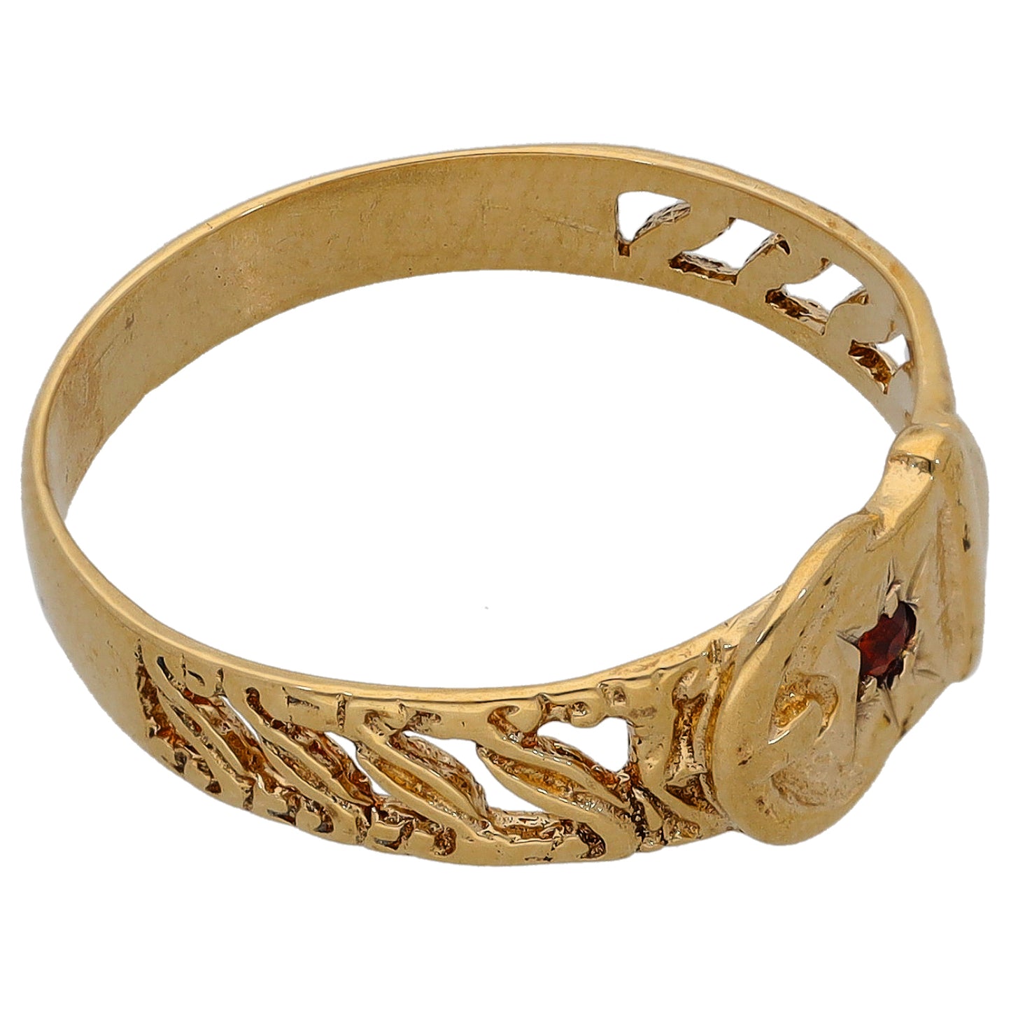 9ct Gold Garnet Buckle Ring Size P