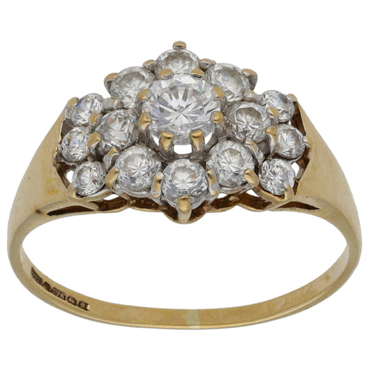 9ct Gold Cubic Zirconia Cluster Ring Size N