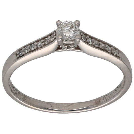9ct White Gold 0.21ct Diamond Solitaire Ring With Accent Stones Size N