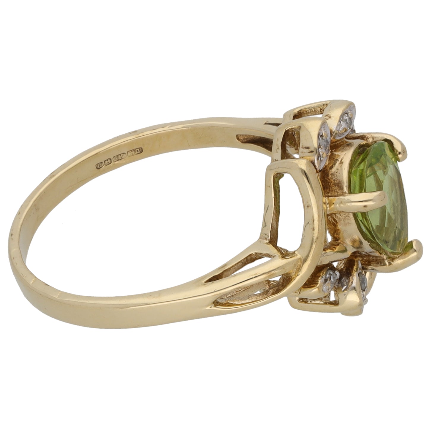 9ct Gold Peridot & 0.03ct Diamond Dress/Cocktail Ring Size O