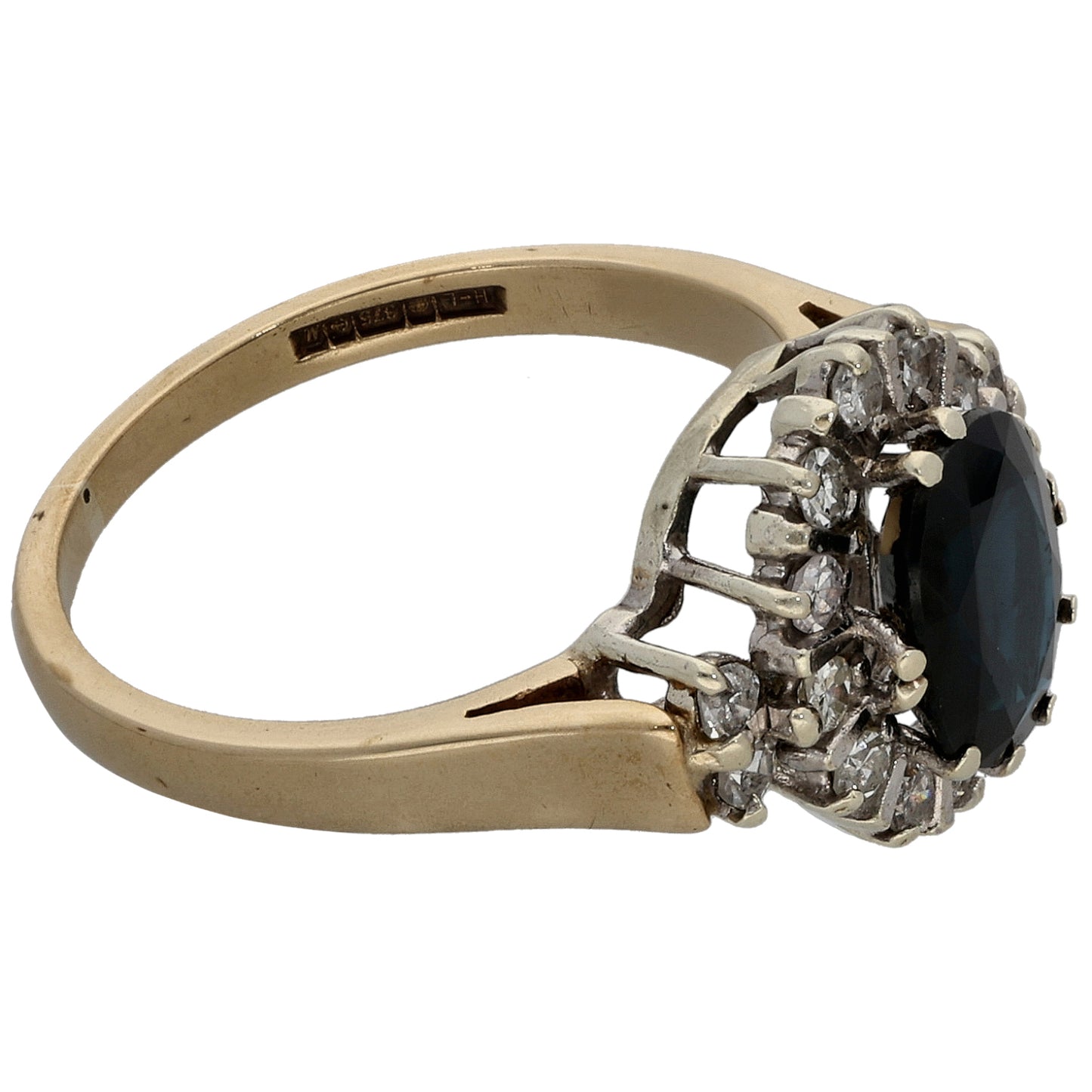 9ct Gold Sapphire & 0.20ct Diamond Dress/Cocktail Ring Size L