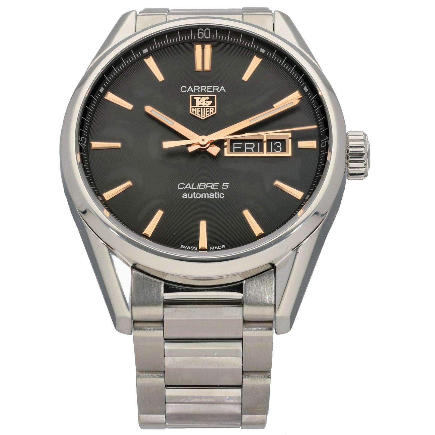 Tag Heuer Carrera WAR201C Stainless steel wristwatch, black dial, gold markers