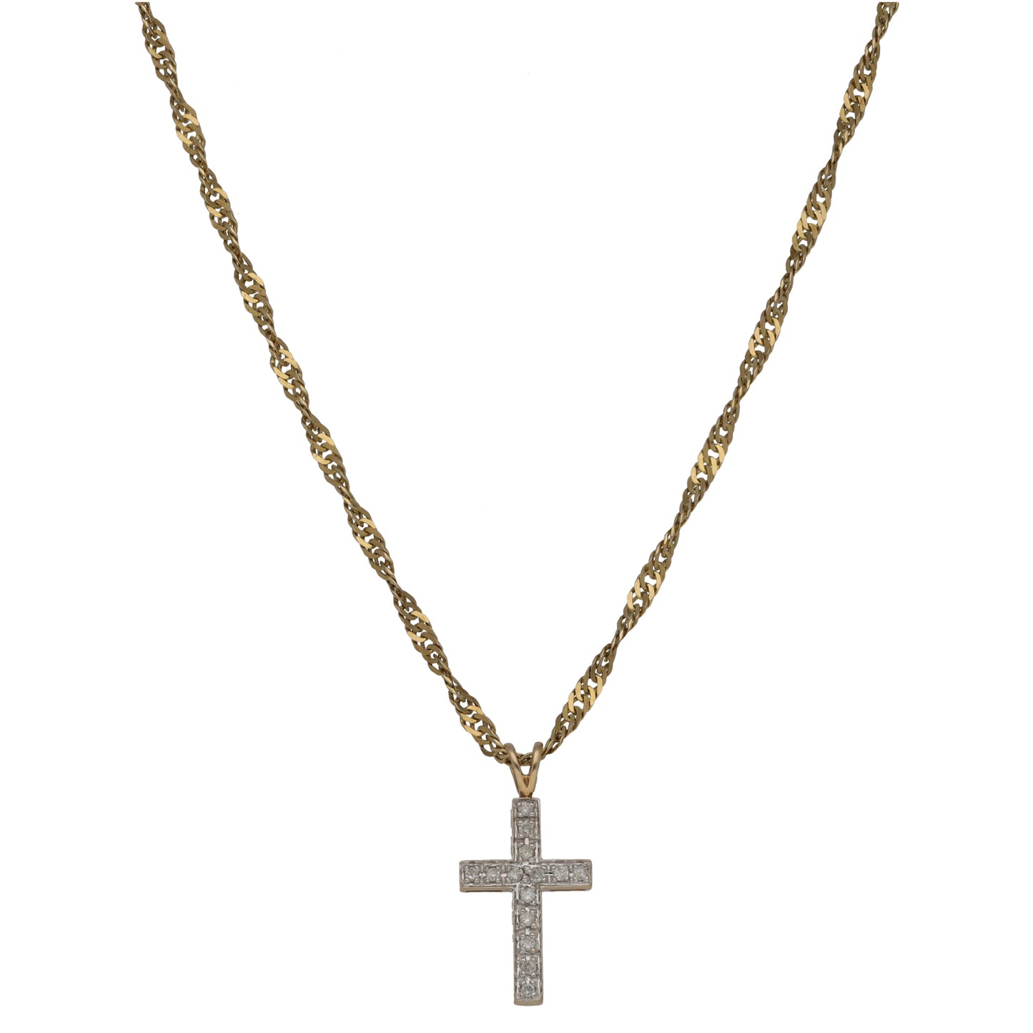 9ct Gold 0.07ct Diamond Cross Pendant With Chain