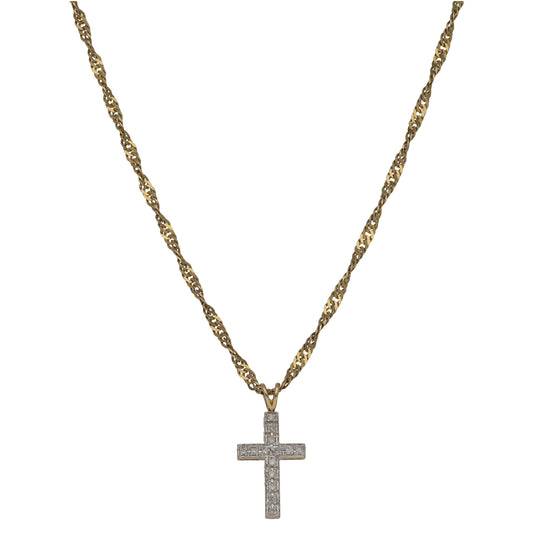 9ct Gold 0.07ct Diamond Cross Pendant With Chain