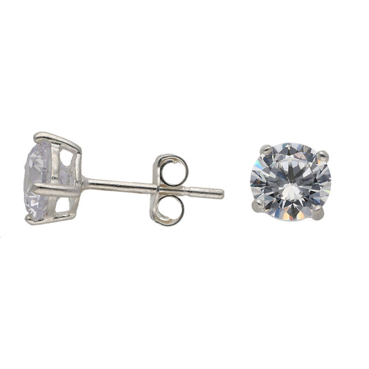 New Sterling Silver Cubic Zirconia Solitaire Stud Earrings