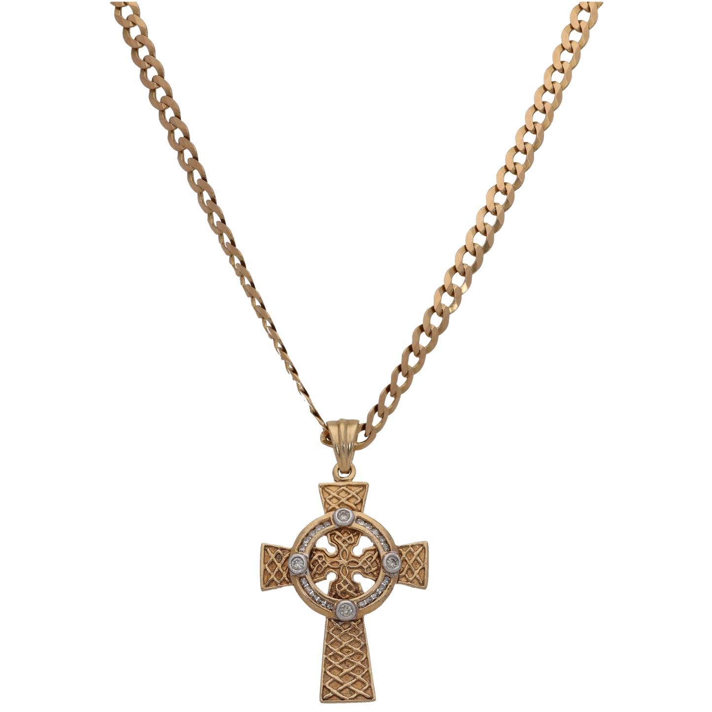 9ct Gold 0.18ct Diamond Cross Pendant With Chain