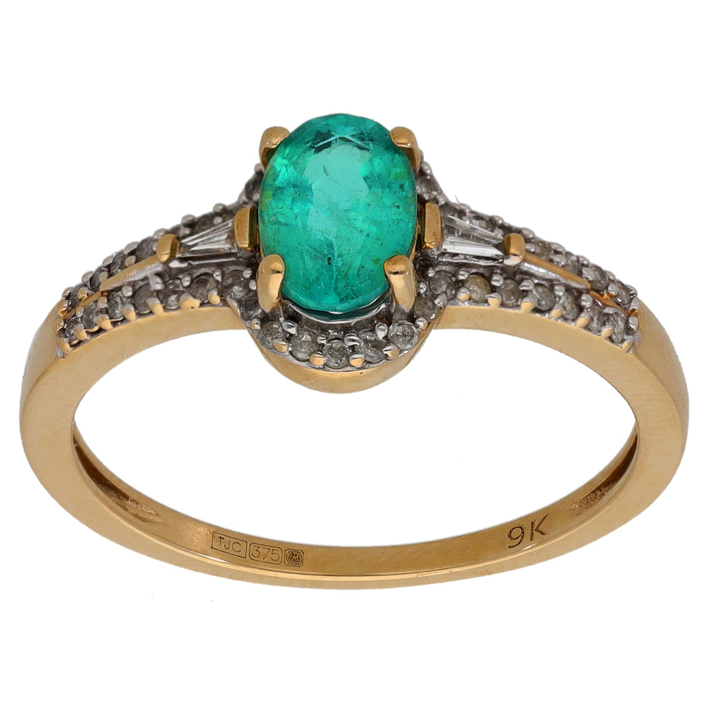 9ct Gold Emerald & 0.23ct Diamond Dress/Cocktail Ring Size Q