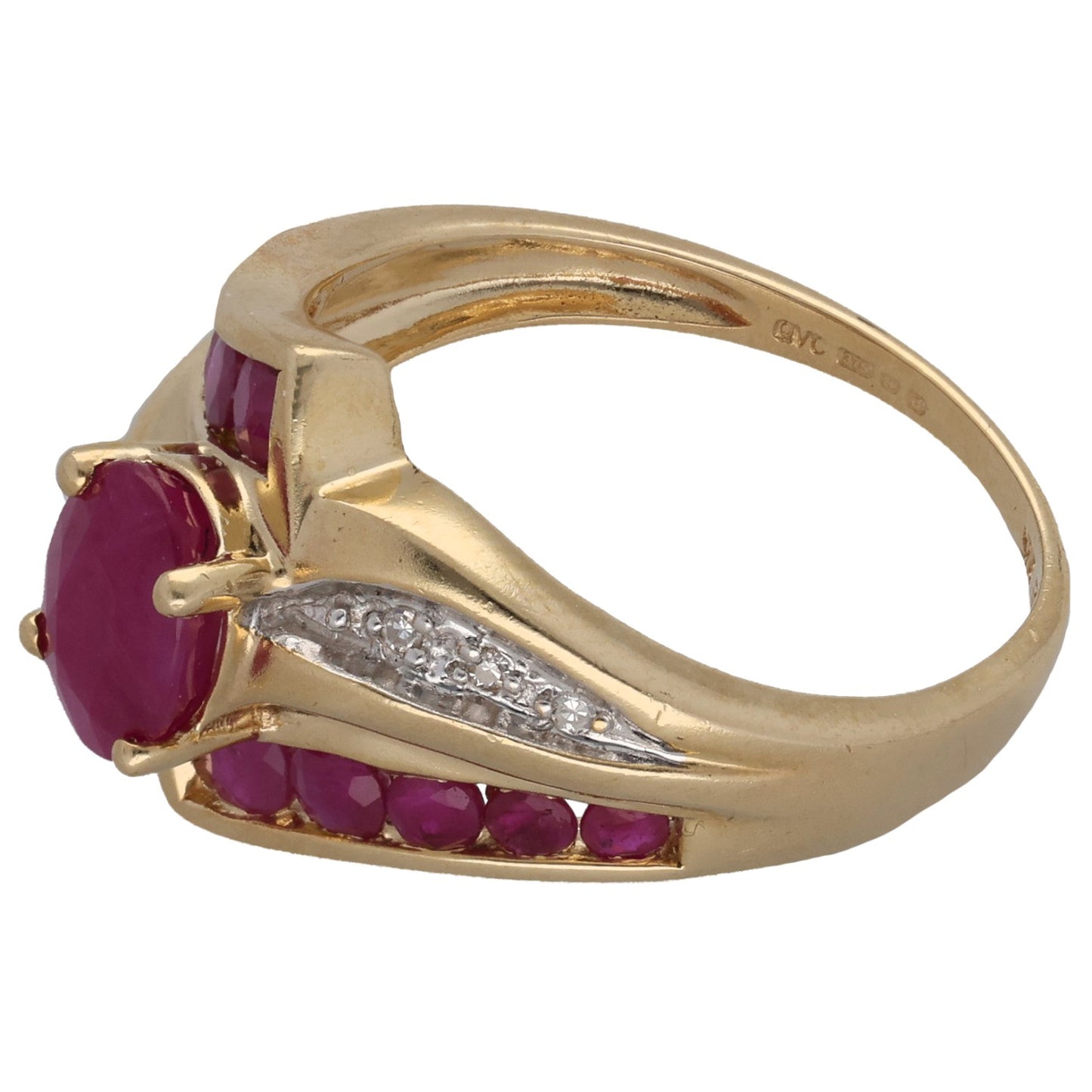 9ct Gold Glass Filled Ruby & 0.03ct Diamond Dress/Cocktail Ring Size M