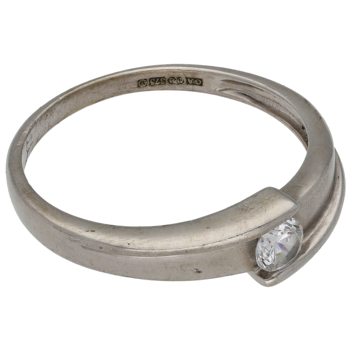 9ct White Gold Cubic Zirconia Single Stone Ring Size N