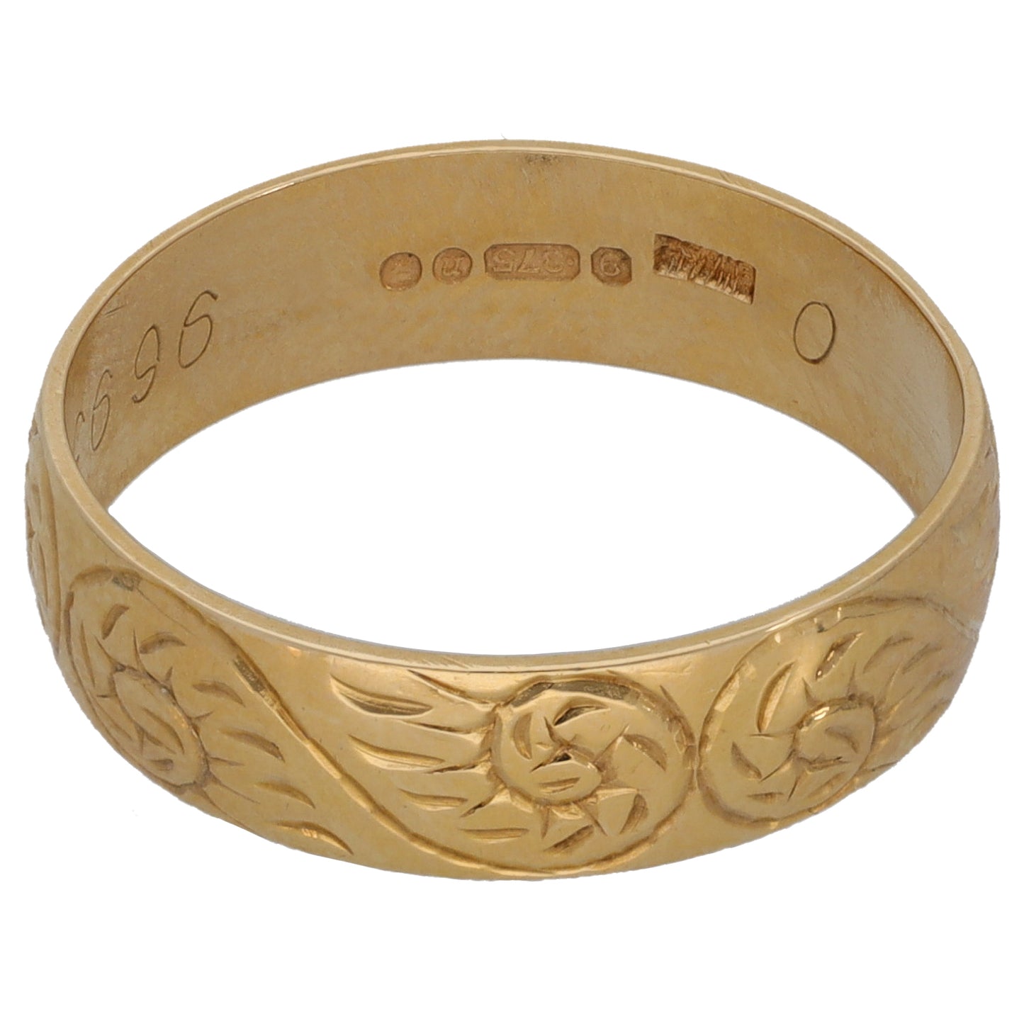 9ct Gold Patterned Wedding Ring Size N