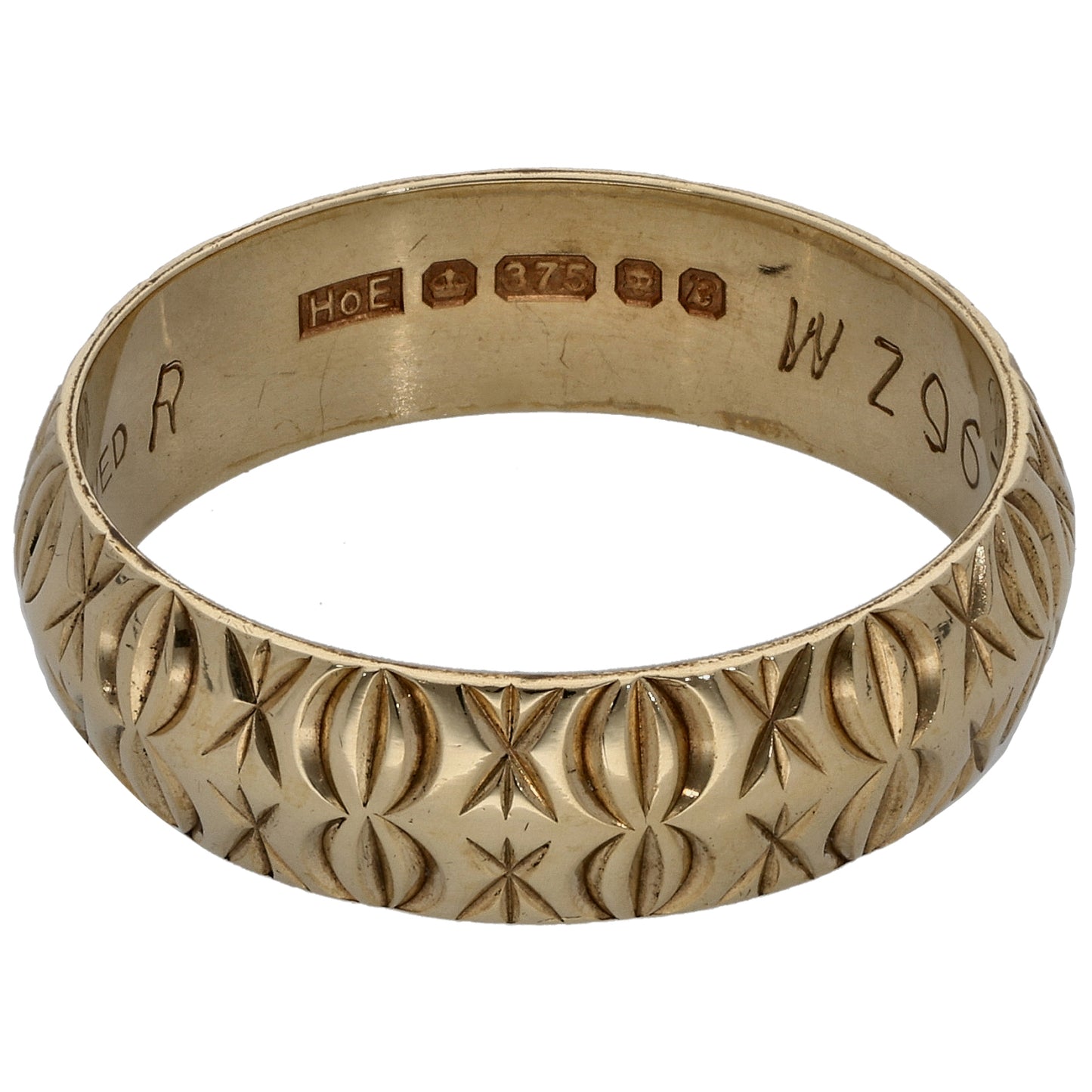 9ct Gold Patterned Wedding Ring Size S