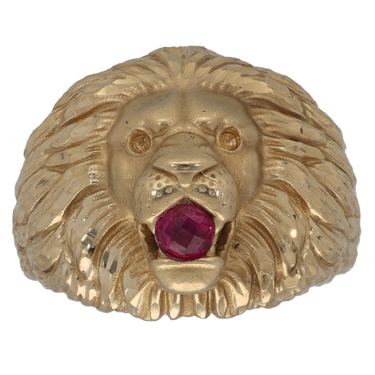 14ct Gold Imitation Single Stone Lion's Head Ring Size V
