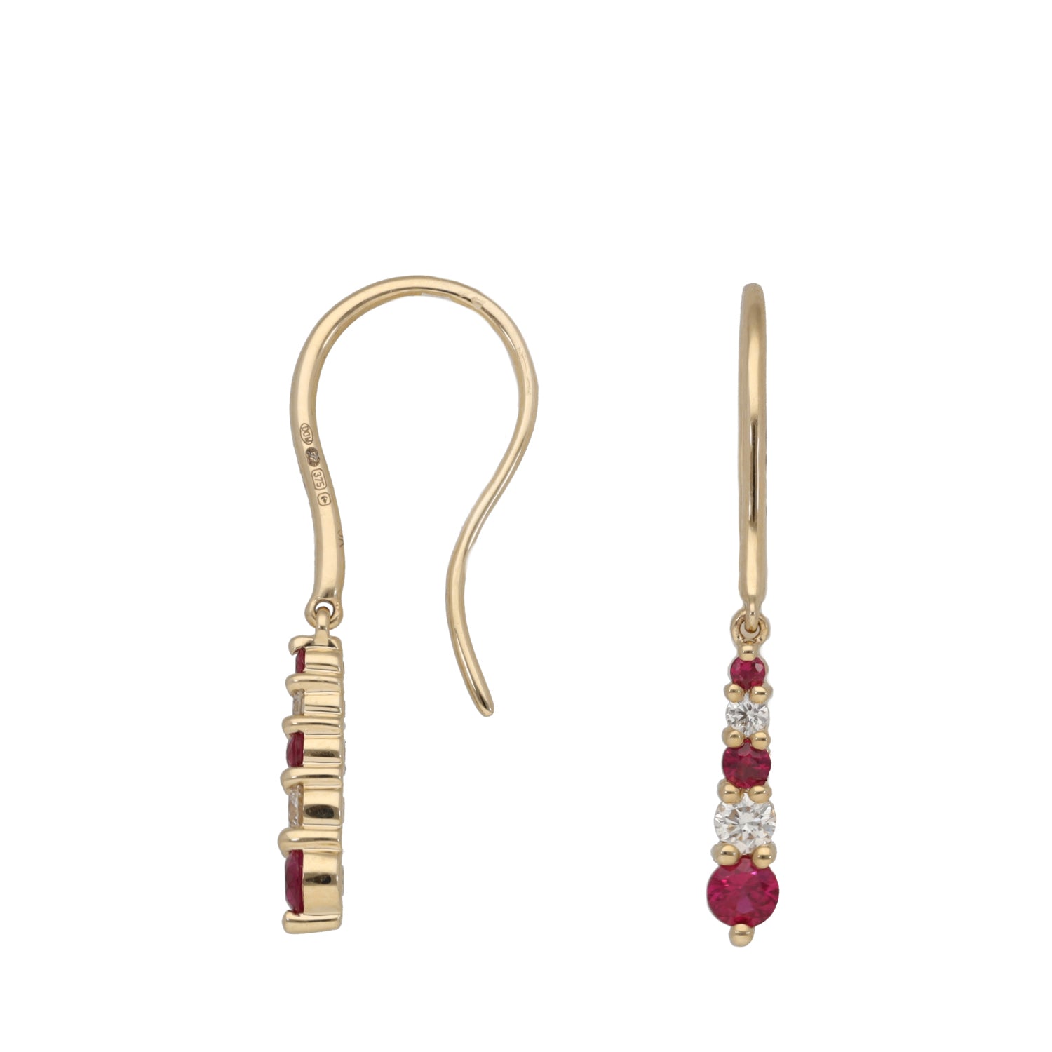 New 9ct Gold Diamond & Ruby Drop Earrings | H&T