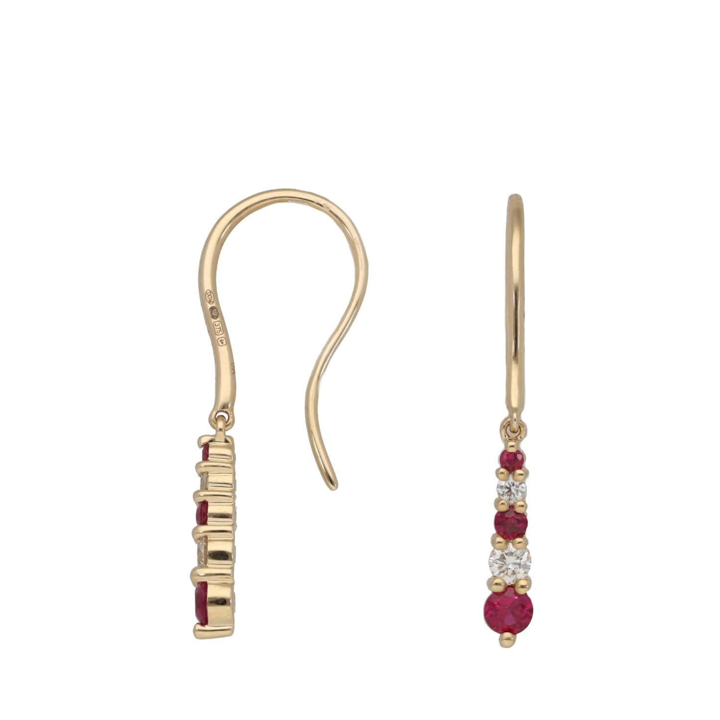 New 9ct Gold Diamond & Ruby Drop Earrings