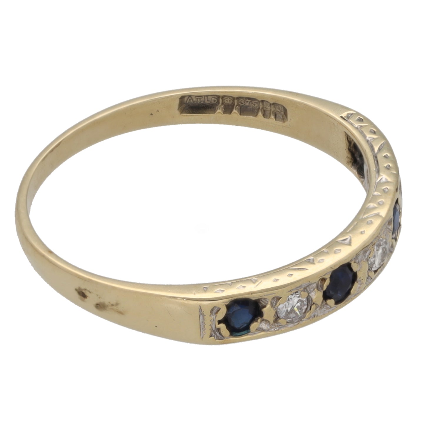 9ct Gold Sapphire & 0.03ct Diamond Half Eternity Ring Size O