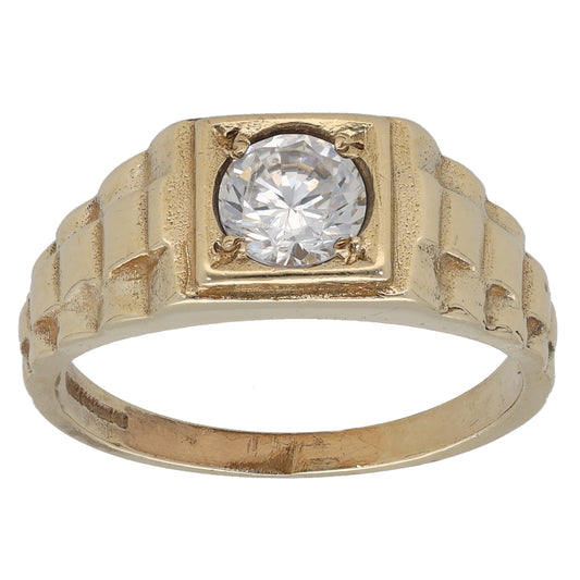 9ct Gold Cubic Zirconia Patterned Signet Ring Size S