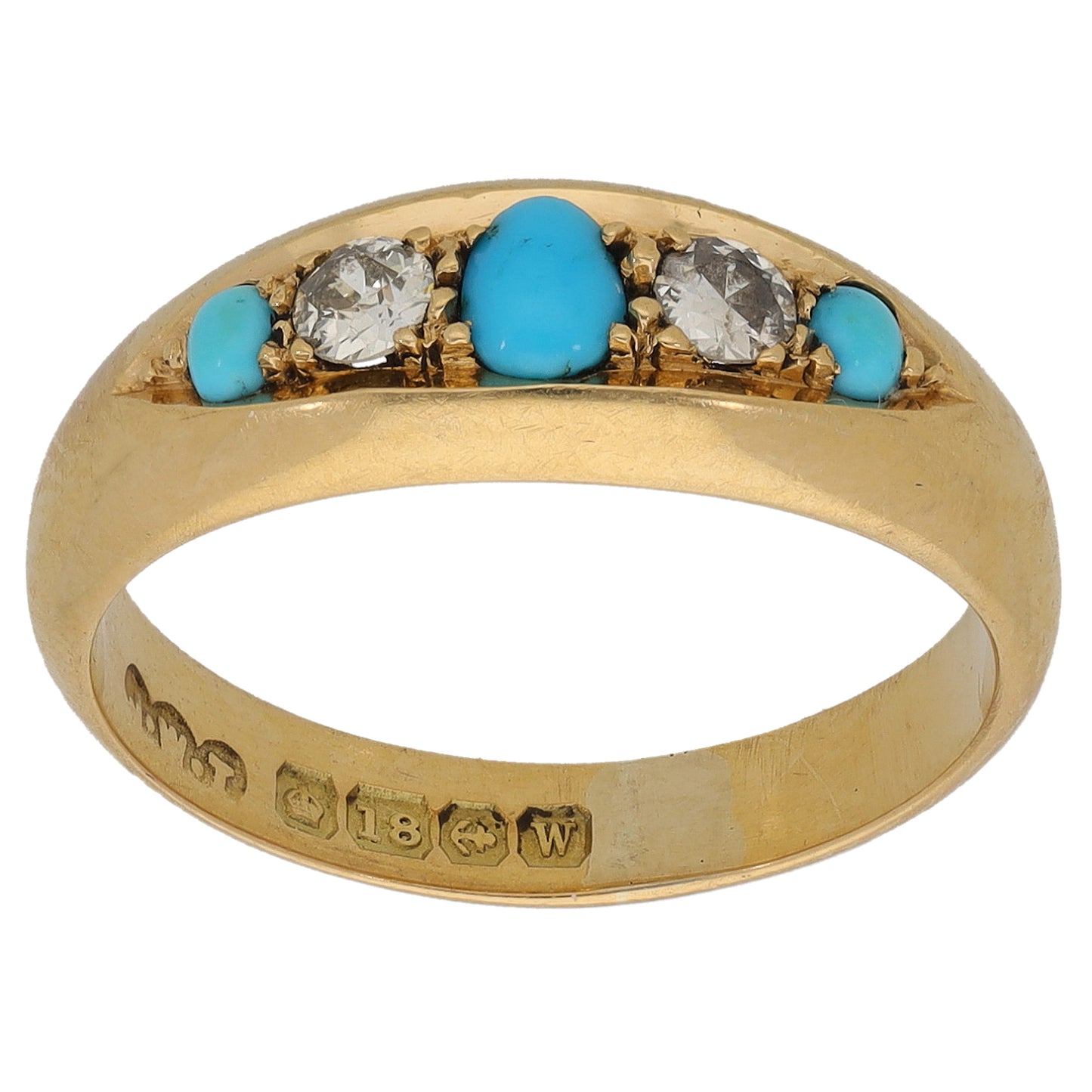 18ct Gold 0.20ct Diamond & Turquoise Stone Set Ring Antique & Vintage