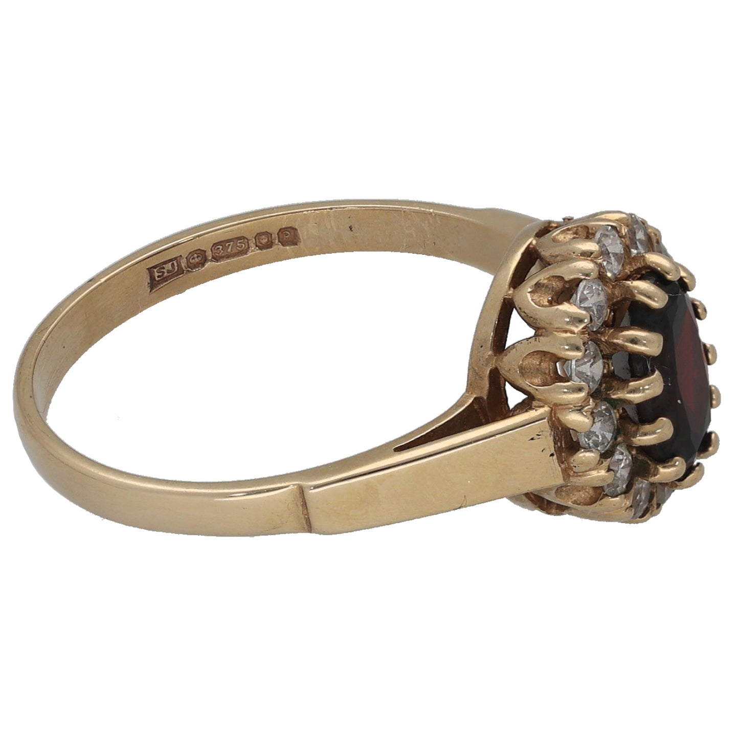 9ct Gold Garnet & Cubic Zirconia Dress/Cocktail Ring Size M