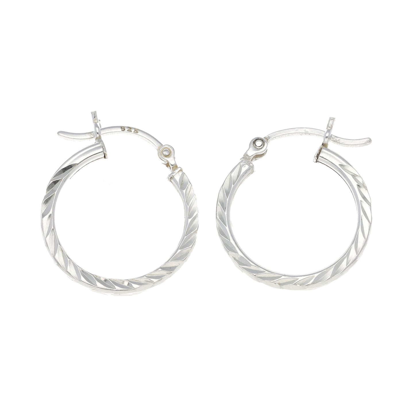 New Sterling Silver Diamond Cut Hoop Earrings