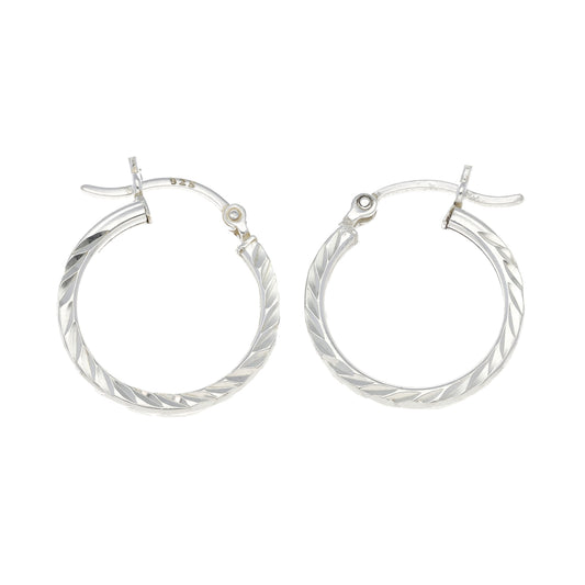 New Sterling Silver Diamond Cut Hoop Earrings