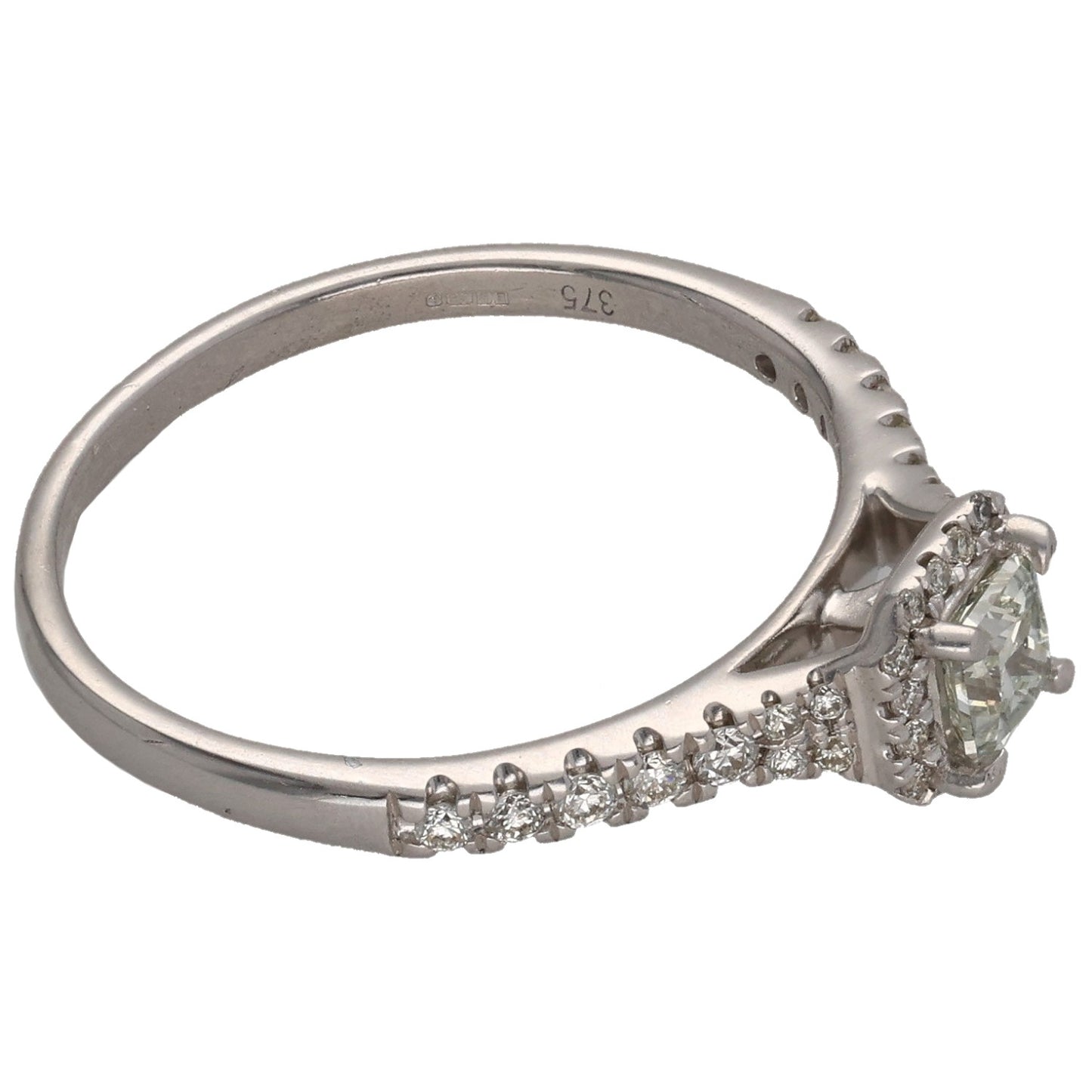 9ct White Gold 0.50ct Diamond Solitaire Ring With Accent Stones Size N