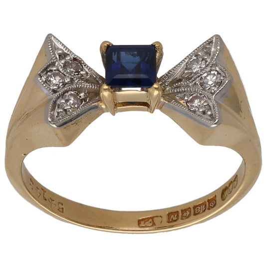 9ct Gold Sapphire & 0.06ct Diamond Dress/Cocktail Ring Size L