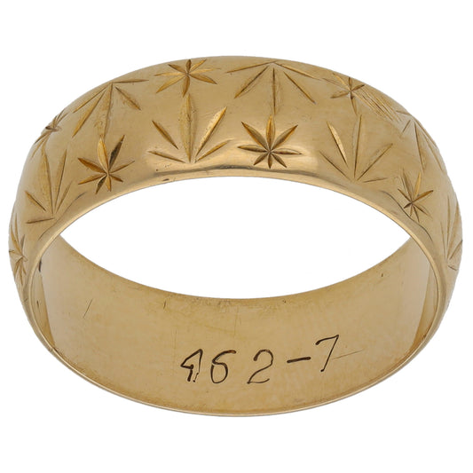 9ct Gold Patterned Wedding Ring Size Q