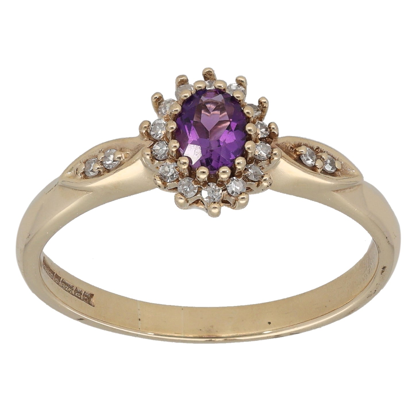 9ct Gold Amethyst & 0.18ct Diamond Cluster Ring Size S