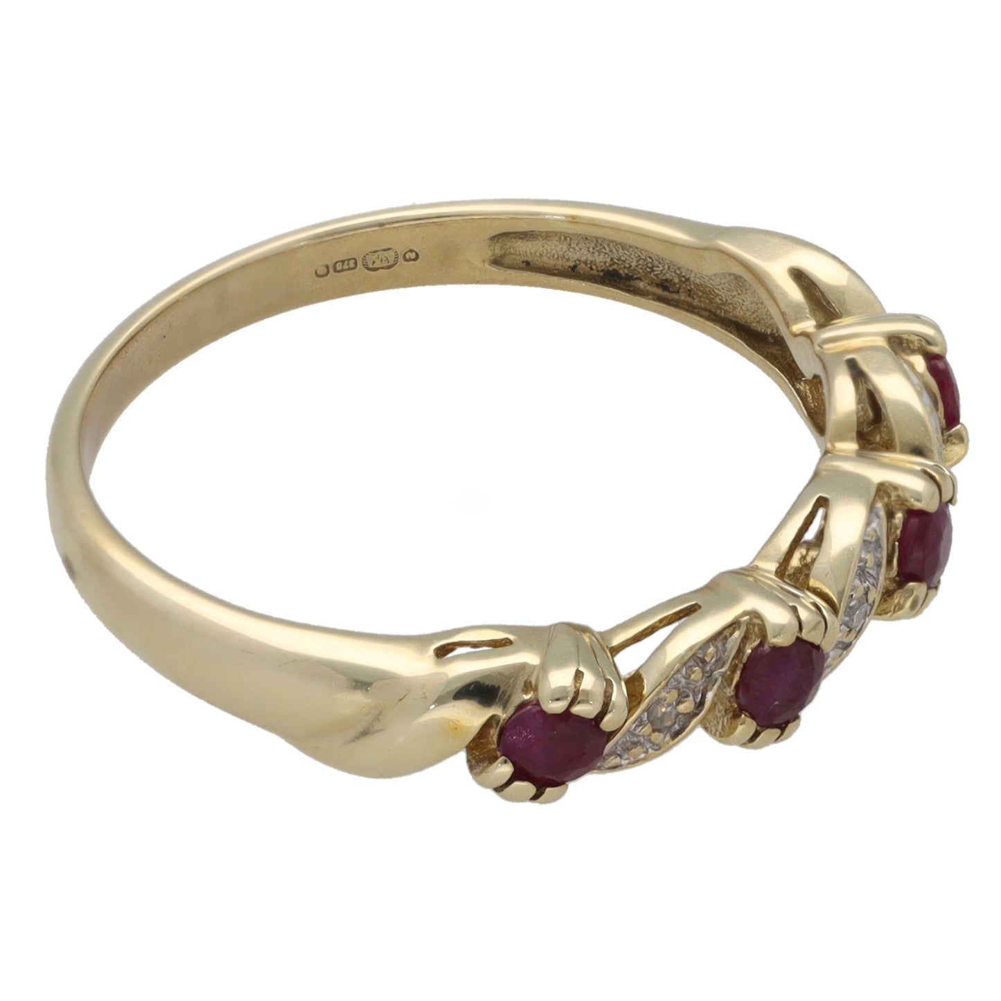 9ct Gold Ruby & 0.015ct Diamond Half Eternity Ring Size N