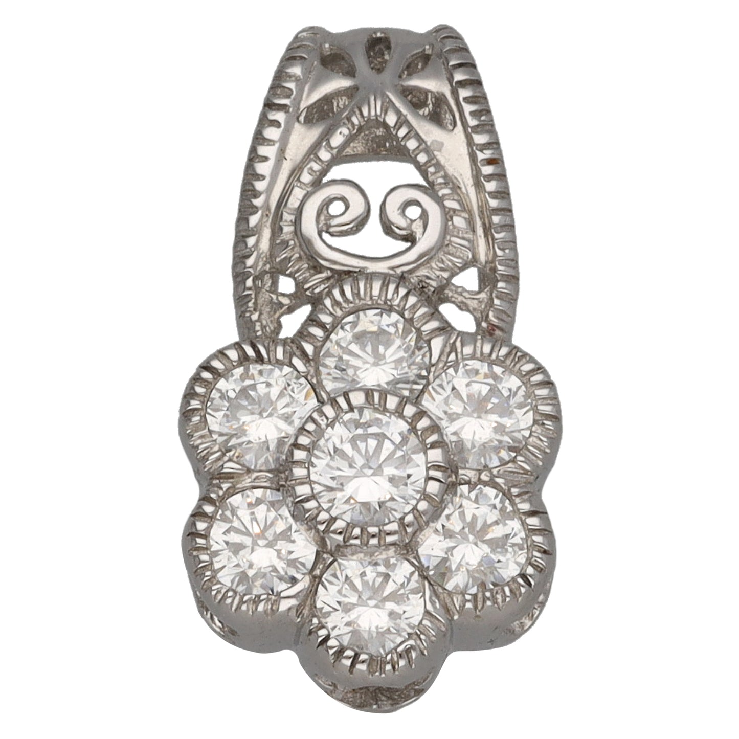 14ct White Gold Cubic Zirconia Cluster Pendant