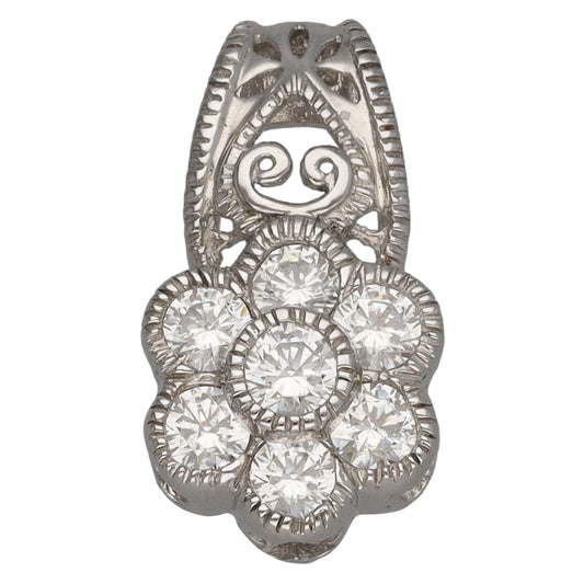 14ct White Gold Cubic Zirconia Cluster Pendant