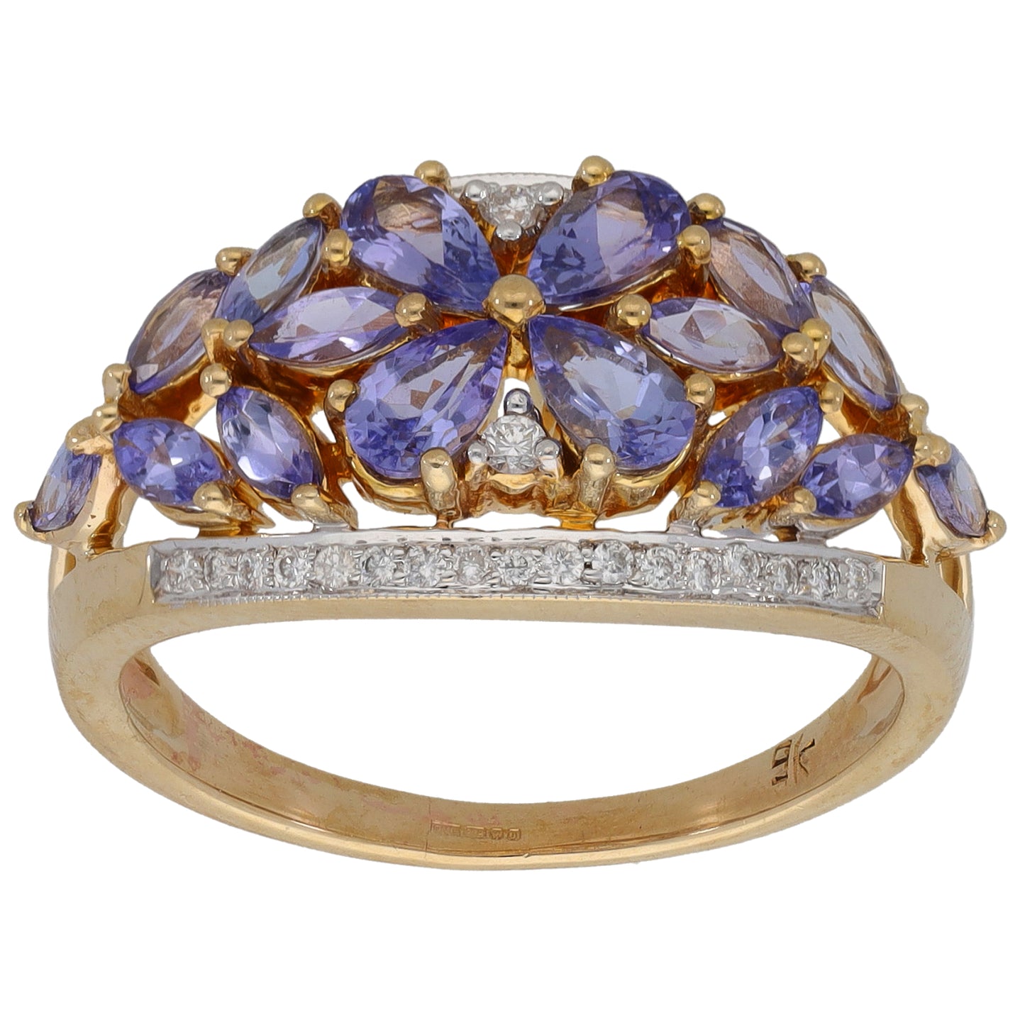 9ct Gold Tanzanite & 0.19ct Diamond Dress/Cocktail Ring Size P