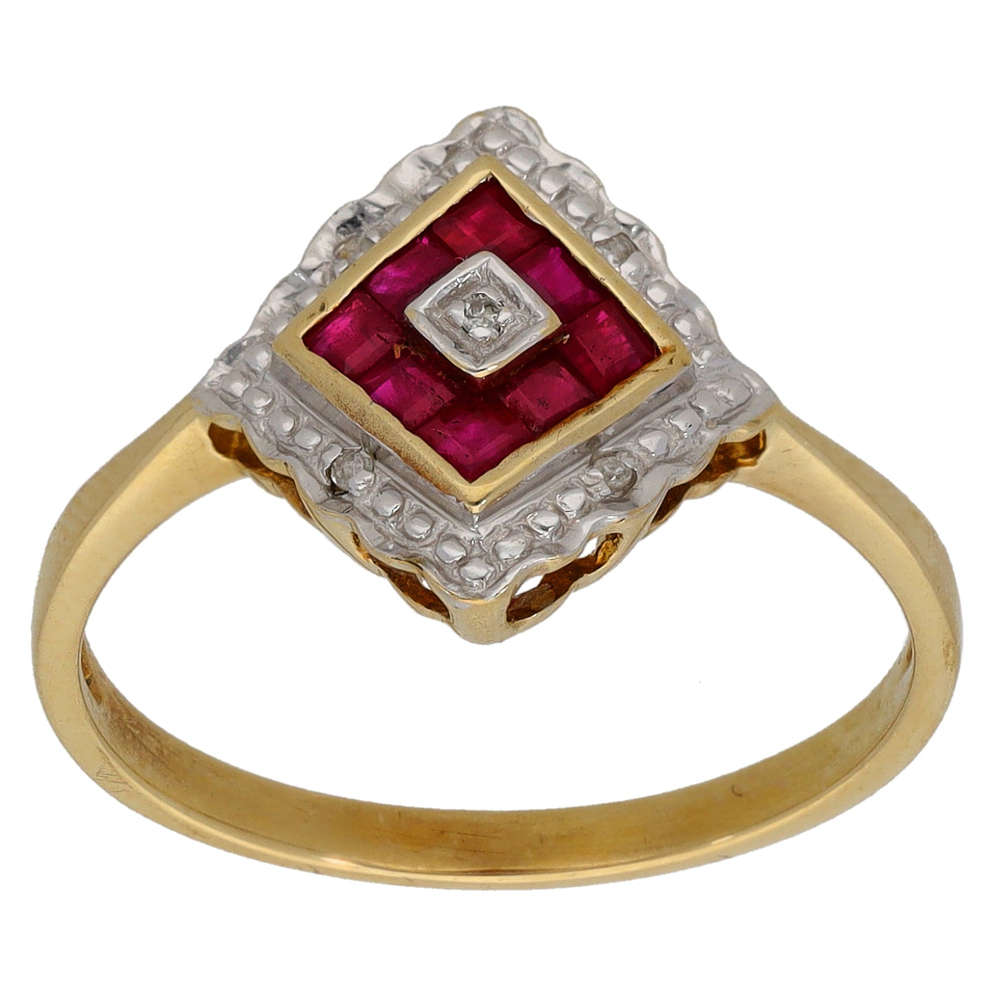 9ct Gold 0.05ct Diamond & Ruby Cluster Ring Size P