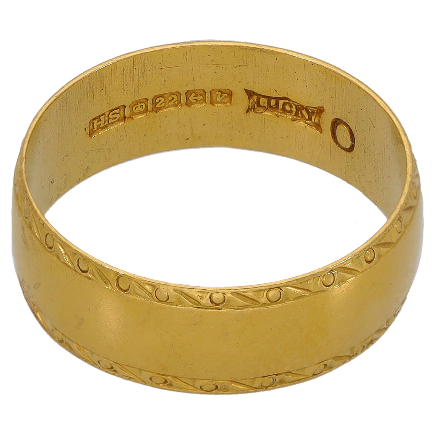 22ct Gold Patterned Wedding Ring Size Q