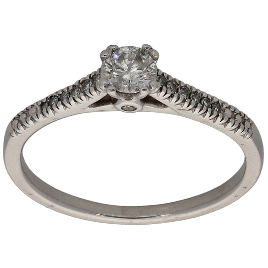 9ct White Gold 0.25ct Diamond Solitaire Ring With Accent Stones Size M