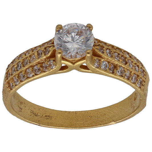 22ct Gold Cubic Zirconia Single Stone Ring With Accents Size Q
