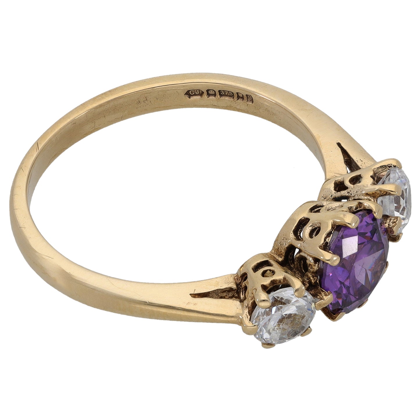 9ct Gold Imitation Gems Trilogy Ring Size T