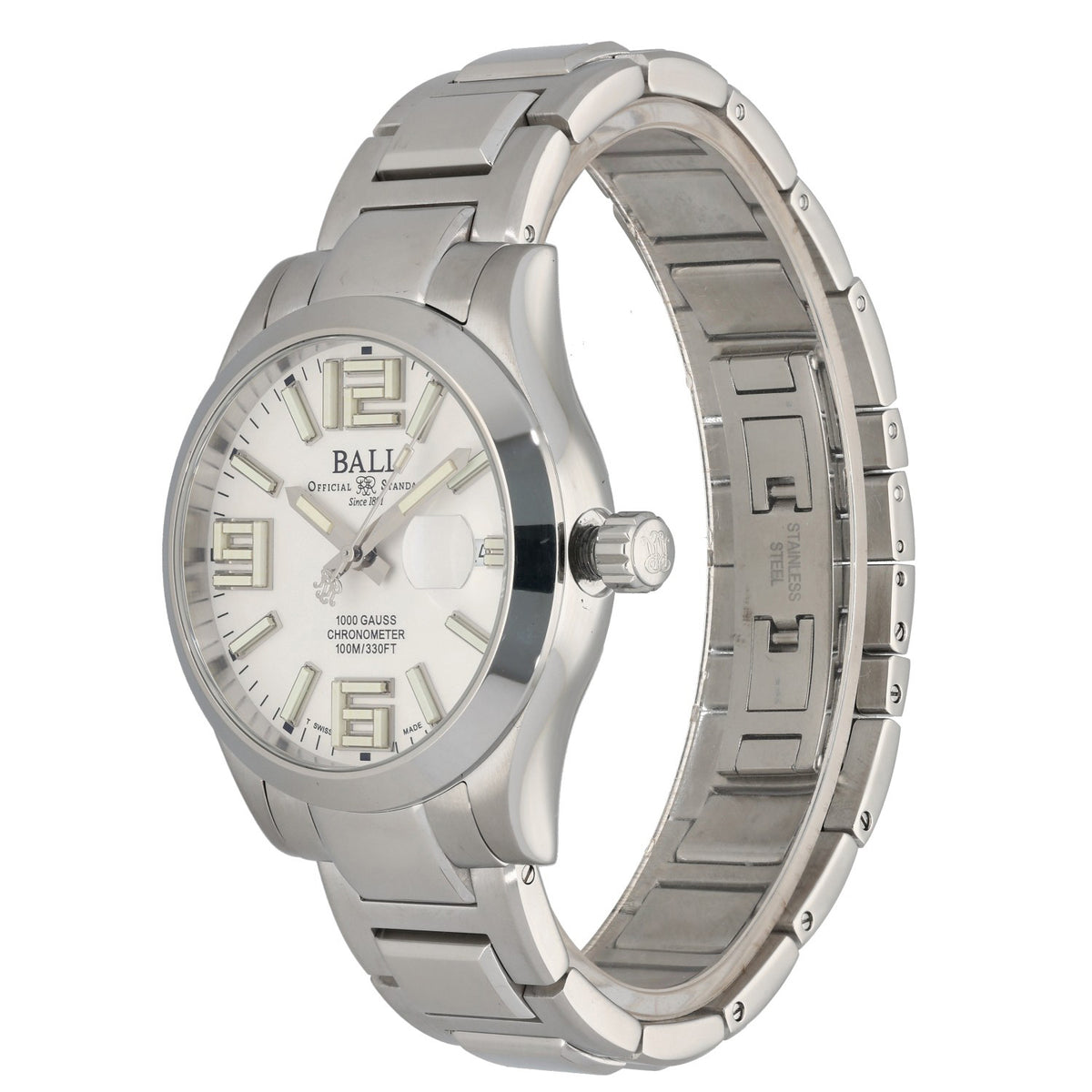 Ball Engineer III Legend NM9016C, white dial and stainless steel, front angle